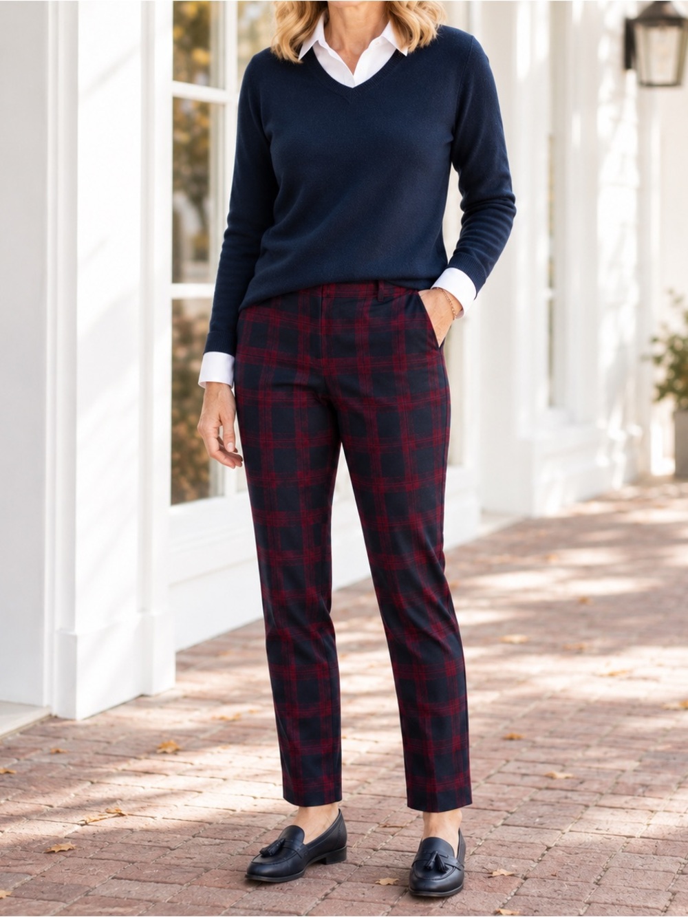 Charter Club Plaid Ankle Pants Navy Dark Red Size 14 NWOT